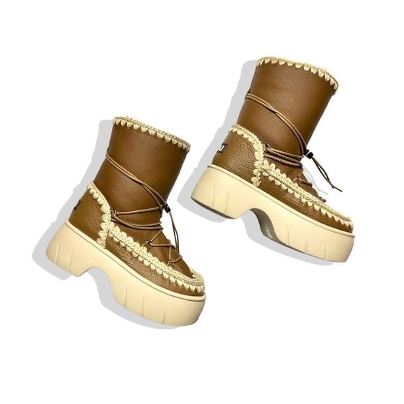 Free People x Mou Lunar Landing Fur Sheepskin Shearling Eskimo Snow Boots Cognac - Picture 2 of 16